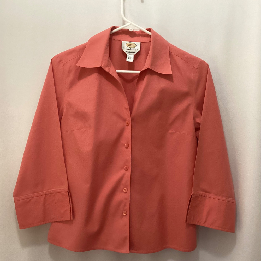 Talbots - Size 4 Petite - Coral Blouse - 100% Cotton - Wrinkle Resistant
